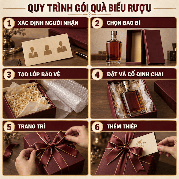 Quy trình gói quà biếu rượu